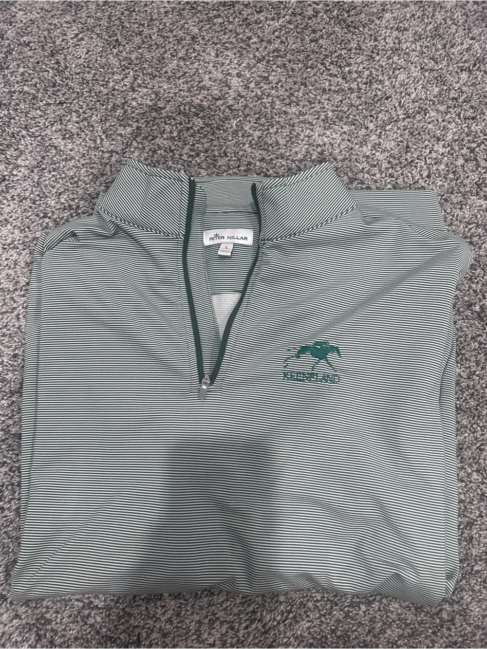 Keeneland Peter Millar Green Striped Lightweight Quarter-Zip Shirt Jacket